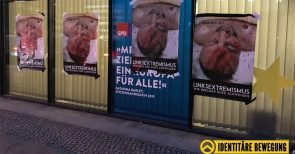 Poster vom verletzten AfD-Politiker: IB-Aktion gegen linke Gewalt bei Spiegel, Taz, ARD, SPD und Grünen