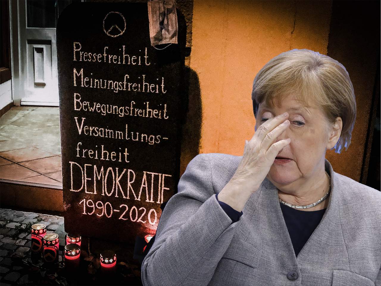 Grabstein aufgestellt: Vor Merkels Büro stirbt die Freiheit