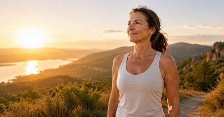 Stoffwechsel: Wenn der Körper aus dem Takt gerät Frau steht im warmen Abendlicht in der Natur – Symbol für Stoffwechsel, Energie, Lebergesundheit und innere Balance