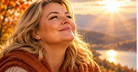 Wenn die Sonne schwächer wird Frau im goldenen Herbstlicht – Symbol für Vitamin D3, K2 und die dunkle Jahreszeit