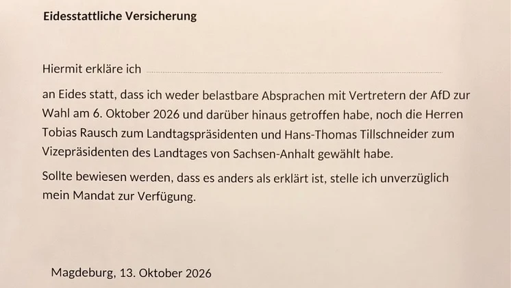 Dokument des Irrsinns: Die Erklärung, die am 13. Oktober in Sachsen-Anhalt alle CDU-Abgeordneten unterschreiben sollten.